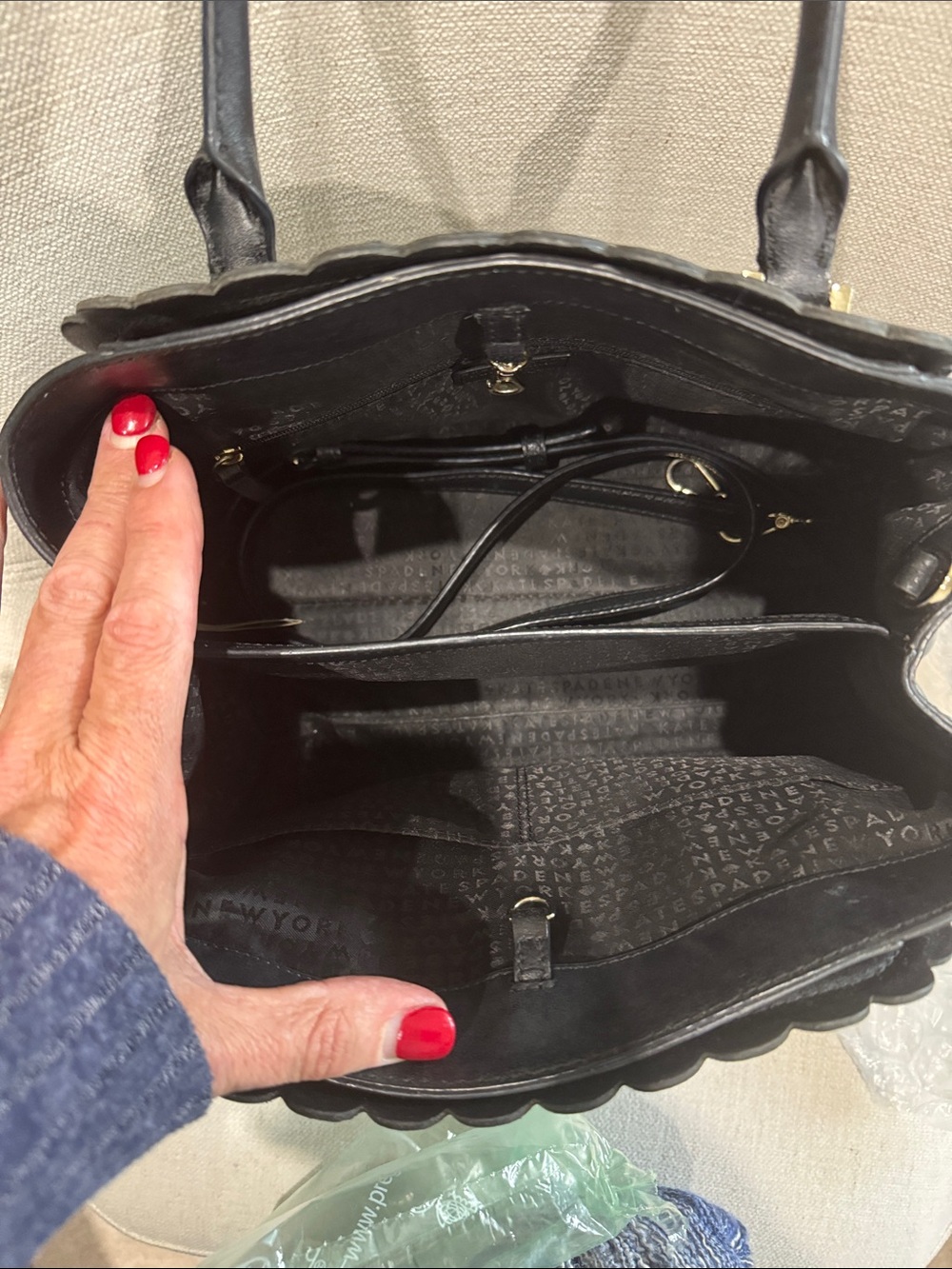 kate spade Black Scalloped Leather Satchel with Gold Hardware - Picture 9 of 10
